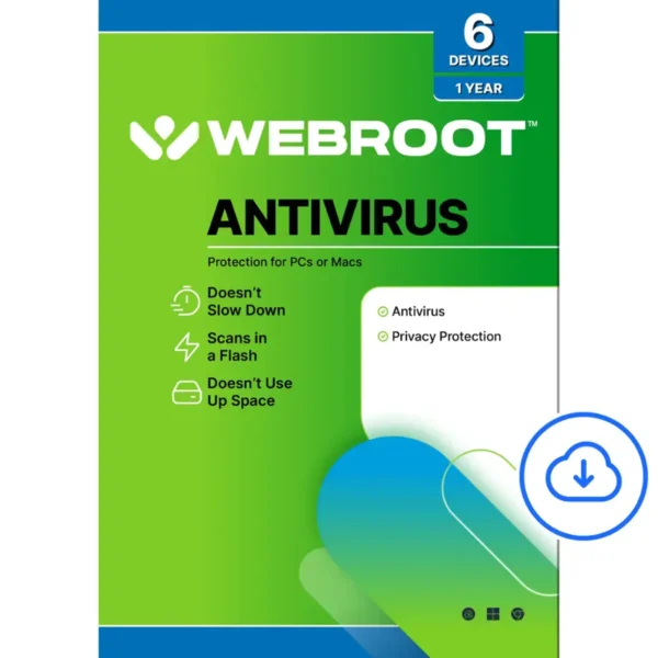 Webroot – 1-Year Antivirus & Internet Security Subscription for Up to 6 Devices